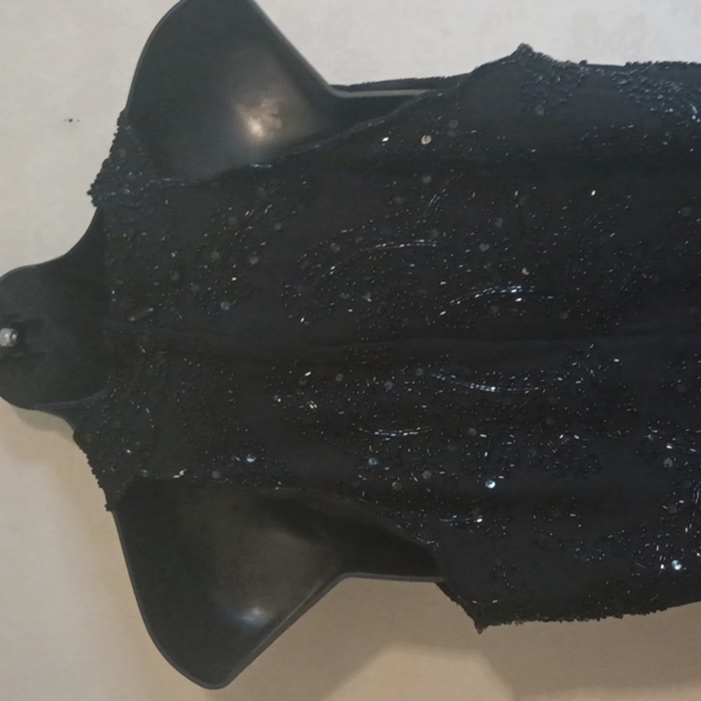 JKARA beaded black zip up cocktail style top.Size medium. Whimsy Goth. - Picture 8 of 14